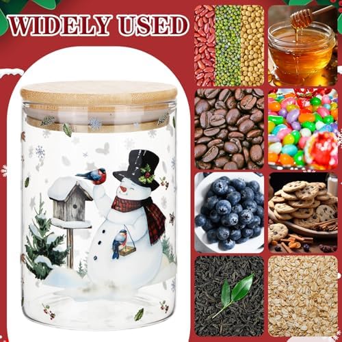 Potchen 8 Pcs Christmas Glass Storage Jars 19oz Christmas Canister Set with Airtight Lid Cookie Candy Jar for Winter Xmas Snowman Santa Kitchen Countertop Food Containers, 5.1 x 3.3 Inches(Christmas) - Image 4