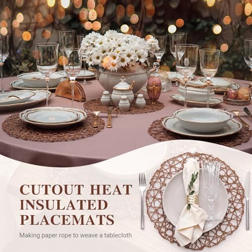 Threehoney Paper Braided Round Placemats, Set of 48, Coffee, 13 in - Image 4