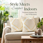 Mecatny Boho Outdoor Throw Pillow Covers 22x22 Set of 2 Yellow & White - Image 2