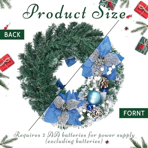Knitgrip Blue Flower Pre-Lit Christmas Wreaths for Front Door - Image 2