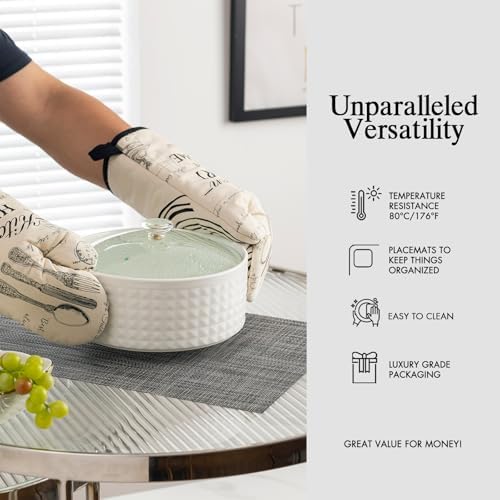 Placemats Set of 12 - Easy Clean Woven Vinyl Placemats for Dining Table, Indoor/Outdoor Place Mats, Washable PVC Table Mats（Dark Gray） - Image 5