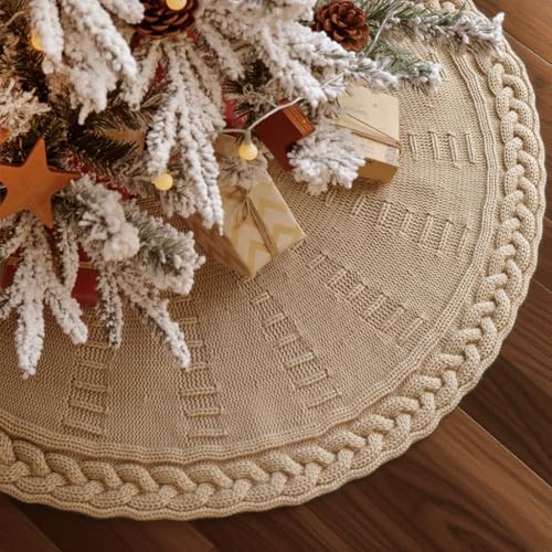 Knit Christmas Tree Skirts, Neutral Tree Skirt, Cozy Christmas Decorations by LimBridge