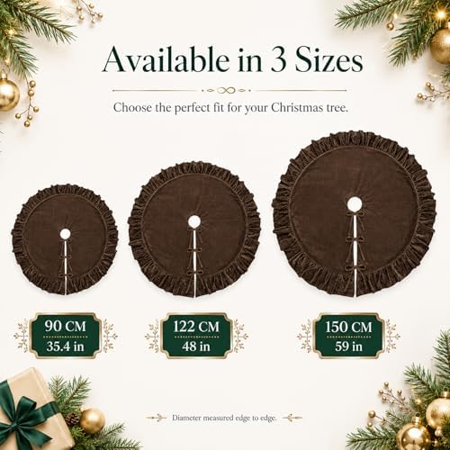 Velvet Christmas Tree Skirt, 60 Inches Darkbrown Ruffled Velvet Christmas Tree Skirt,Rustic Vintage Xmas Tree Skirt for Party Decorations - Image 3