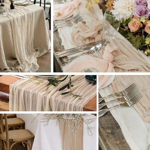 16Packs Champagne Cheesecloth Table Runner – Boho Gauze Vintage Table Decor, 120 Inch Long Rustic Cloth Runner for Wedding, Bridal Shower, Birthday, Romantic Party 10Ft (Champagne, 24" x 120"-16Packs) - Image 5
