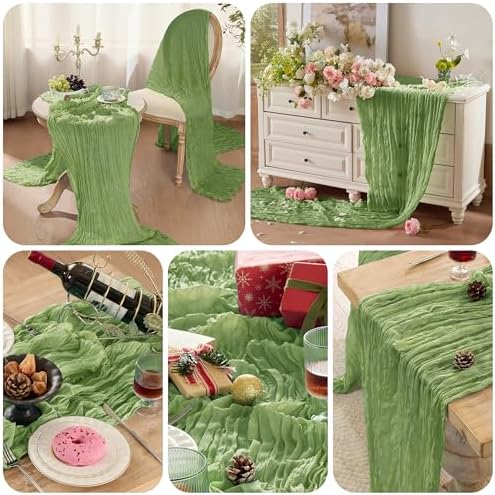 6 Pack Sage Green Cheesecloth Table Runner Boho Gauze Home Decor - Image 5