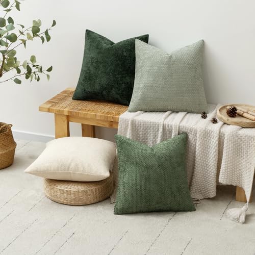 MIULEE Soft Decorative Chenille Pillow Covers Green 16x16 Pack of 4 - Image 4
