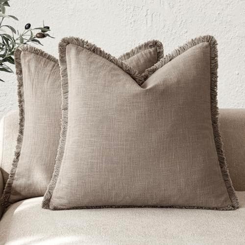 Foindtower Decorative Linen Fringe Throw Pillow Covers 26×26 Inch,Brown Tan by Foindtower