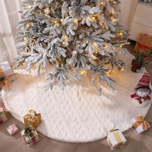 Kinlop 72 Inch Faux Fur Christmas Tree Skirt, Crossed Diamond Textured Mat by Kinlop