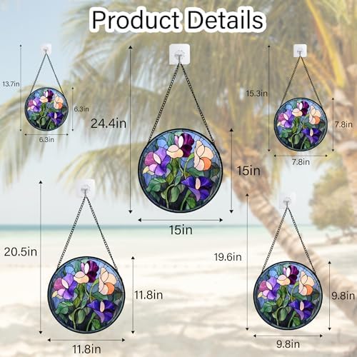 Purple Pink Flower Leaves Stained Glass Window Hanging Suncatcher Gift 9.8" - Image 6