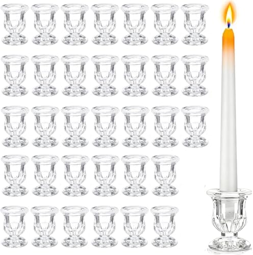 48 Pcs Clear Glass Taper Candle Holders Bulk, 2.5 in Taper Candle Holder by Unknown