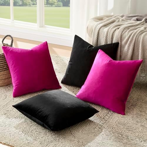GIGIZAZA Pack of 4 Decorative Velvet Pillow Covers 20x20 Black Hot Pink - Image 6