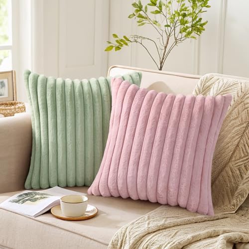 Pallene Faux Fur Decorative Throw Pillow Covers 26x26 Set of 2, Blush Pink - Image 5
