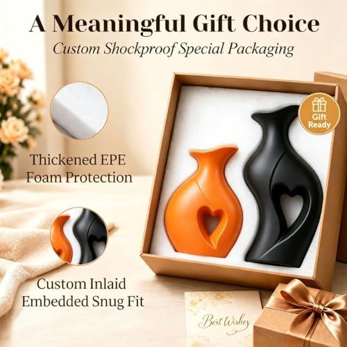 Fall Ceramic Vases Heart Shaped Vase Set of 2 (Orange & Black) - Image 2