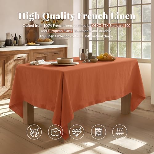 Linen World Fall Linen Tablecloth 90" x 90" Inch,French Linen Washable Rectangular Table Cloth for Dining,Outdoor,Weddings and Restaurants,Decorative Thanksgiving Christmas,Burnt Orange - Image 3
