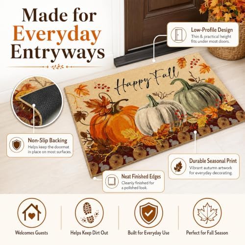 Happy Fall Pumpkin Decorative Front Door Mat, Autumn Maple Leaves - Image 4