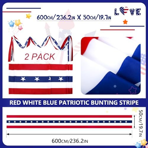 20ft 4th of July Decorations American Flag Bunting Patriotic Door Decor Outdoor Porch for Memorial Day 250th Independence （2 Pack) - Image 2