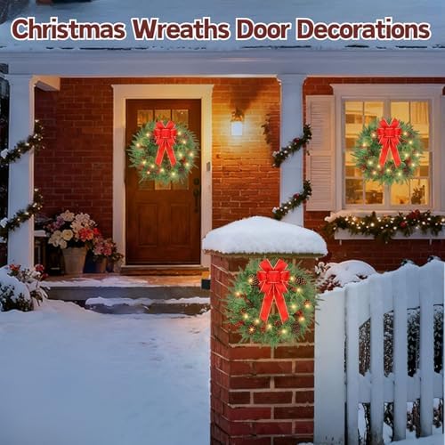 26 Inch Christmas Wreath Decorations,Artificial Wreaths with 50 LED Lights 8 Modes & Timer & Remote Control,144 PVC Tips,Large Red Bow,Pine Cones,Berries for Front Door,Indoor/Outdoor Holiday Decor - Image 4