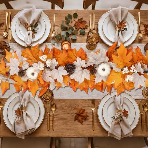 Fall Decor 6FT Lighted Fall Garland with Lights & Timer, Full Autumn Light Up Fall Leaf Mantle Garland with Pumpkin Berries Pinecone, Indoor Fall Thanksgiving Decorations for Home Fireplace Porch Door - Image 6