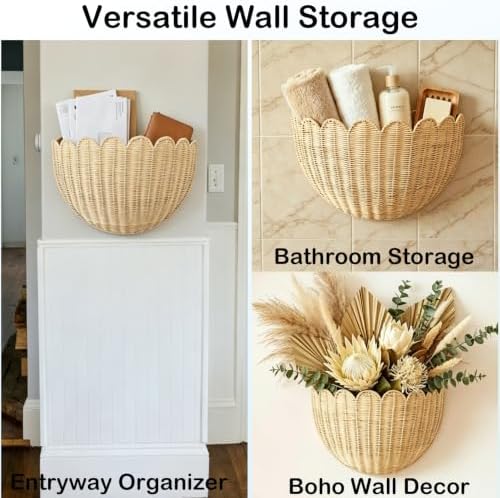 Scalloped Wall Basket 2PCS,Wicker Wall Basket for Home,Bathroom,Kitchen - Image 5