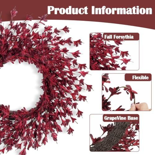 GTIDEA 26" Fall Wreaths for Front Door Outside Large Autumn Wreath Burgundy - Image 3