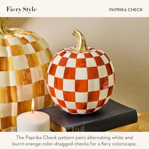 MACKENZIE-CHILDS Resin Pumpkin, Small, Dark-Red-and-White Paprika Check - Image 3