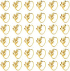 Set of 50 Leaf Napkin Rings Metal Gold Leaf Napkin Ring, Metal Napkin Rings Dinner Banquet Serviette Decor, Dinning Table Setting for Thanksgiving Christmas Halloween Holiday Wedding Party by FCDECOR