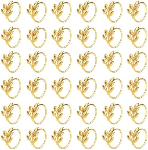 Set of 50 Leaf Napkin Rings Metal Gold Leaf Napkin Ring, Metal Napkin Rings Dinner Banquet Serviette Decor, Dinning Table Setting for Thanksgiving Christmas Halloween Holiday Wedding Party by FCDECOR