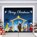 Garage Door Christmas Cover 7x8: Single Garage Nativity Scene Decorations with Bar Magnets & Ropes, Holiday Garage Door Banner Decorative Xmas, Party Wall Backdrop Indoor Outdoor by Unknown