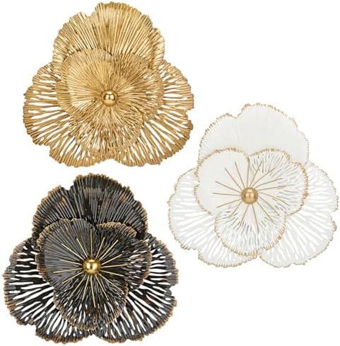 DILATATA 3 Pcs Metal Flower Wall Art Set 10 Inch Rustic Modern Floral Sculpture 3D Metal Flower Wall Hanging Accent for Indoor Living Room Bedroom Kitchen Bathroom Garden Patio Decor - Mixcolor by DILATATA