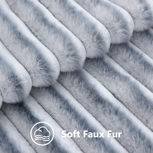 decorUhome Fall Faux Fur Throw Pillow Covers 26x26 Set of 2 Grey White - Image 3