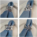 Bakayoyo Elegant Vintage Silver Herb Napkin Rings Set of 12 - Glossy Leaf Napkin Holders, Metal Table Adornment for Christmas, Thanksgiving, Weddings & Holiday Parties - Image 3