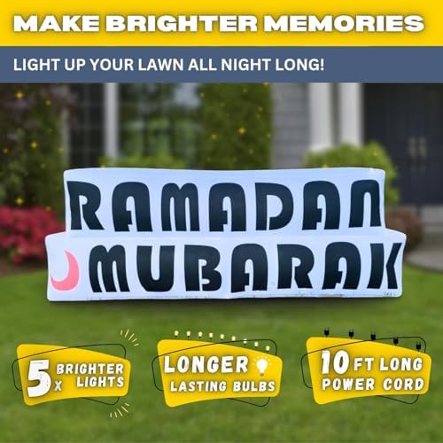 6FT Ramadan Inflatable Just Ramadan Mubarak! - Islamic Ramadan Decor for Outdoor Front/Back Lawns, Built-in LED Lights and Fan to Blow Up with Air, Iftar/Eid Gift - Image 4