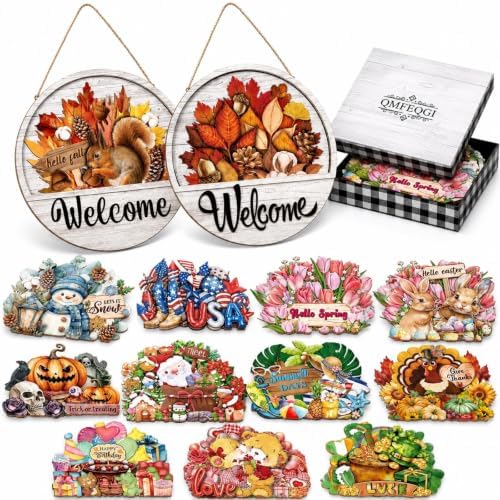Interchangeable Welcome Sign for Front Door with 16 Seasonal Pieces by Unknown