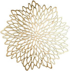 Snowkingdom Pack of 18 Gold Placemats Metallic Round Leaf Bulk Pressed Vinyl Dinning Kitchen Table Charger Mats Decorations for Mothers Day Wedding Party Birthday Event Holiday Christmas Thanksgiving by Snowkingdom