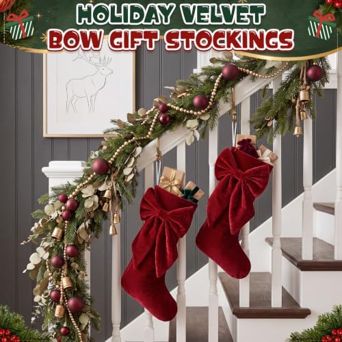 Seematn 4 Pack Burgundy Red Velvet Christmas Stockings, 18 Inch - Image 4