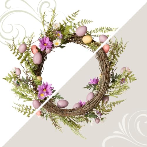 National Tree Company 22 in. Pink Eggs, Flowers and Ferns Easter Wreath, Artificial Spring Wreath with Pink & Pastel Easter Eggs, Indoor or Covered Outdoor Décor - Image 4