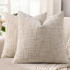 decorUhome Textured Chenille Throw Pillow Covers 22x22 Set of 2 Ivory by decorUhome