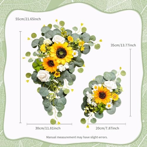 Odouzy Artificial Wedding Arch Flowers for Wedding Sign,Set of 2 for Welcome Ceremony Sign,Faux Floral Swags,Banquet and Reception Backdrop Floral Decoration (Green&Sunflower) - Image 2