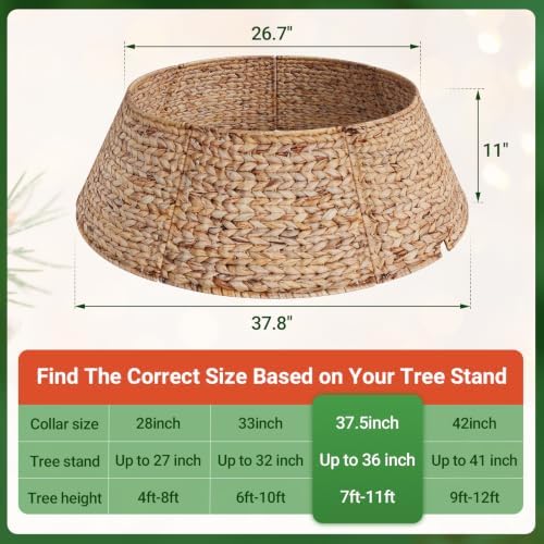 ELYKEN 38 Inch Woven Rattan Christmas Tree Collar, 7-Piece Xmas Tree Skirt - Image 3