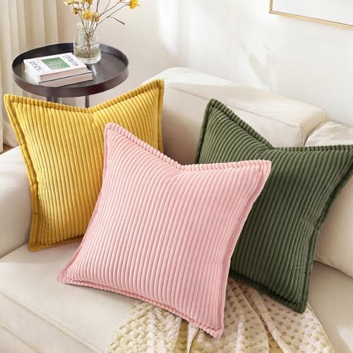 decorUhome Fall Corduroy Olive Green Throw Pillow Covers 24x24 Set of 2 - Image 6