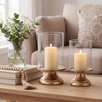 Set of 2 Hurricane Candle Holder with Glass Base,Elegant Style - Image 4