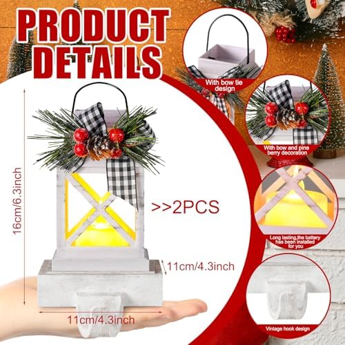 Therwen 2 Pcs Christmas Stocking Holders Lantern, LED, Classic, White - Image 3