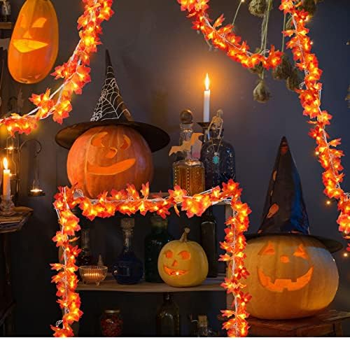 Tuanse 12 Pack Fall Decoration for Home Halloween Garland with Lights Maple - Image 6
