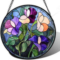 Purple Pink Flower Leaves Stained Glass Window Hanging Suncatcher Gift 9.8" by Follow