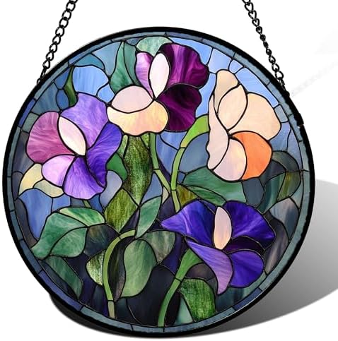 Purple Pink Flower Leaves Stained Glass Window Hanging Suncatcher Gift 9.8" by Follow