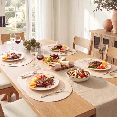 MOSAYT Vinyl Faux Leather Oval Placemats, Set of 8, Beige - Image 3