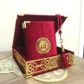 Velvet Covered Quran and Pearl Tasbih in Wooden Decorative Box | Islamic Gift Set | Muslim Eid Ramadan Gift (Claret Red) by VOGUEHOMEDECOR