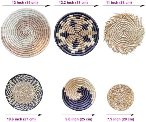 Laquedecraft Baskets Wall Decor Set of 6, Handwoven Wicker (Bohemian) - Image 3