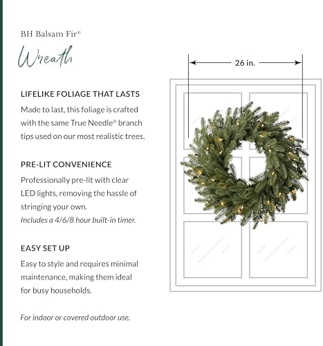 Balsam Hill BH Balsam Fir Christmas Wreath - Premium True Needle Front Door Wreath with LED Clear Lights Available in 26" and 48" Sizes for Indoor and Outdoor Holiday Decorating, 26" - Image 3