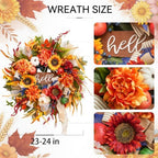 Fall Wreaths for Front Door 24 Inch Autumn Harvest Sunflower Apple Wreath - Image 5